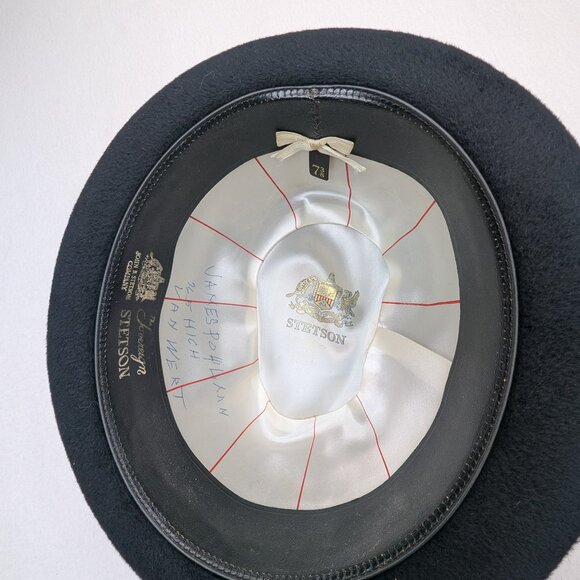 Vintage STETSON Sovereign Black Felt Men's Fedora Feathered Hat Sz 7 3/8 - Picture 6 of 17